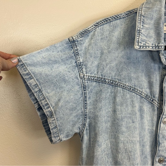 Free People We The Free Womens S Denim Romper Cotton Pockets Snap Buttons Boho - Picture 8 of 14